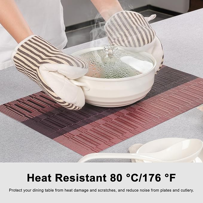 Placemats Set of 4, Vinyl Woven Place Mats Indoor Set of 4 Washable Wipeable PVC Table Mats Heat-Resistant Non Slip Plastic Placemat for Kitchen Dining Outdoor Table (Purple Red, Set of 4)