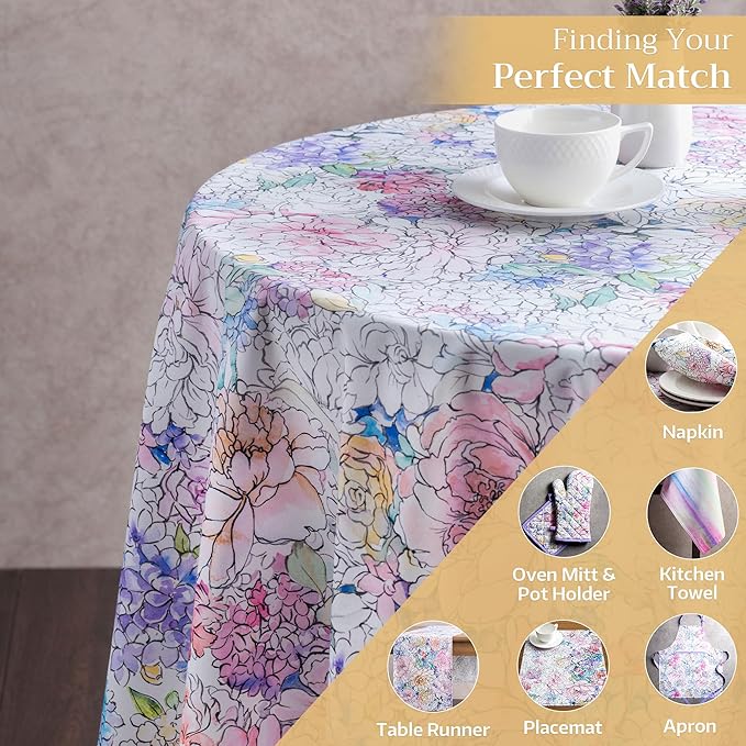 Maison d' Hermine Table Cloth Round Table 100% Cotton 69 Round Inches Tablecloth Reusable Decorative for Dining Room Farmhouse Home Valentines Day Decorations Spring Summer - Floral Love