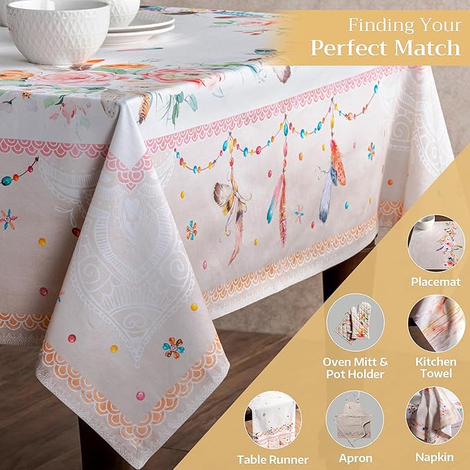 Maison d' Hermine Table Cloth Rectangle Table 100% Cotton 60 x 90 Inches Tablecloth Reusable Decorative for Dining Room Farmhouse Home Valentines Day Decorations Spring Summer - Ibiza - Beige