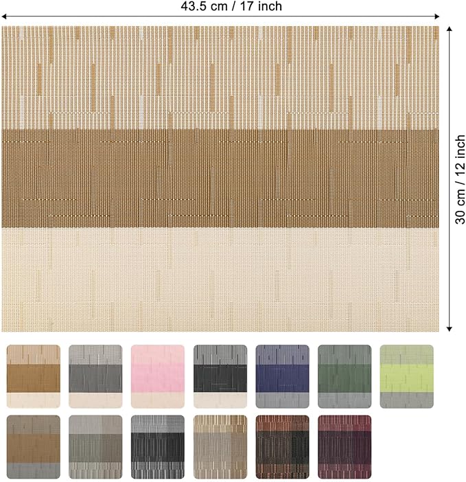 Placemats Set of 8, Vinyl Woven Place Mats Indoor Set of 8 Washable Wipeable PVC Table Mats Heat-Resistant Non Slip Placemat for Kitchen Dining Outdoor Table (Beige Light Brown, Set of 8)
