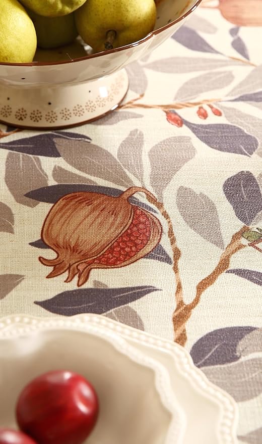 patdrea Designer Linen Round Tablecloth,Vintage Pomegranates and Leaves Tree Tablecloths,Fall Table Decor Cover for Kitchen Dining Christmas,Thanksgiving,Tea Party,Diameter 67"-Tehran a
