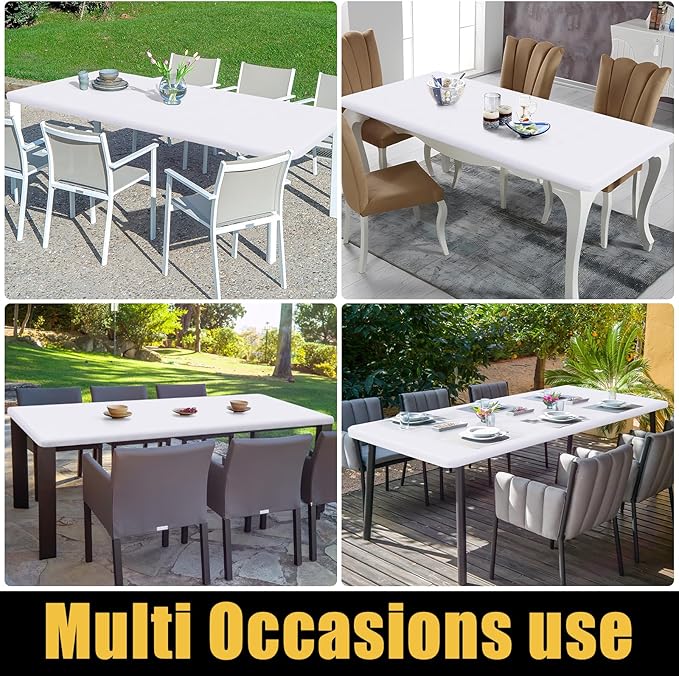 Smiry Rectangle Picnic Table Cloth, Waterproof Elastic Fitted Tablecloths for 5 Foot Tables, Washable Polyester Table Cover for Camping, Indoor and Outdoor (White, 30"x60")