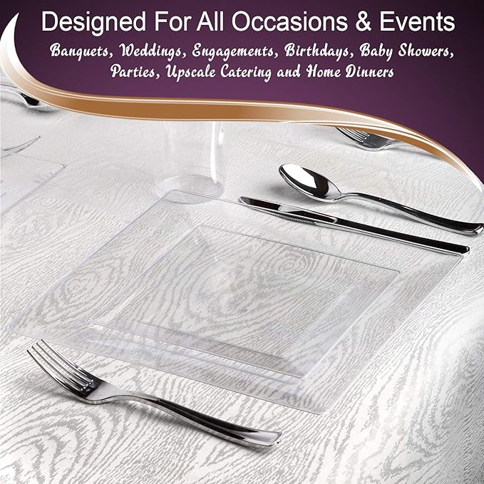 Elegant Disposable Plastic Dessert Plates 120 Pcs-Heavy Duty Fancy Square Clear Salad Plates - 6.5" Appetizer Cake Plates
