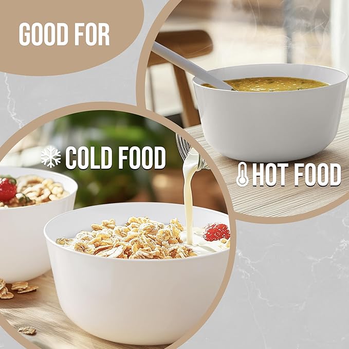 Trendables Plastic Bowls Set of 20 - 24 Oz White Fancy Serving Bowls - Perfect for Ice Cream, Salad, Candy - Disposable