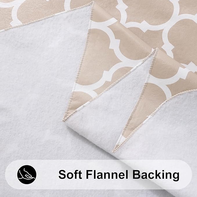 Smiry Rectangle Table Cloth, Waterproof Vinyl Tablecloths with Flannel Backing for Rectangle Tables, Wipeable Spillproof Plastic Tablecloth for Dining, Camping, Indoor and Outdoor (60"x144", Khaki)