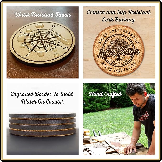LazerEdge Ohio State Buckeyes Wooden Coaster Set - Maple Wood - Officially Licensed Product - 4-Pack
