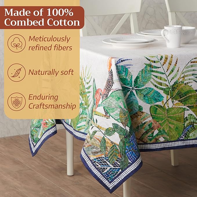 Maison d' Hermine Premium Table Cloth Rectangle Table 100% Combed Cotton 108 x 70 Inches Tablecloth Reusable Decorative for Dining Room, Farmhouse, Home, Party, Festive & Wedding - Mosaic