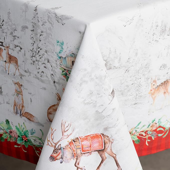 Maison d' Hermine Table Cloth Rectangle Table 100% Cotton 70 x 120 Inches Fall Tablecloth Reusable Everyday Use for Thanksgiving Christmas Decorations Dining Farmhouse Party (Christmas Tradition)