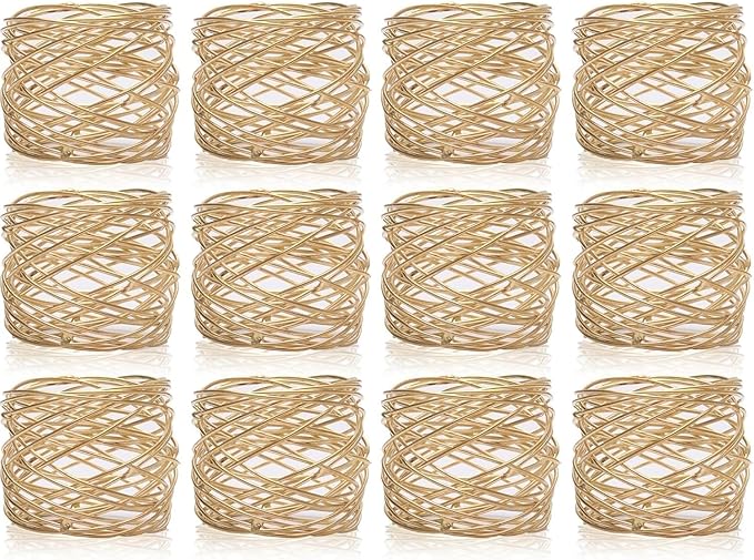 Napkin Rings, Metal Gold Round Napkin Rings Buckles for Table Decorations, Wedding, Dinner, Party, Set of 12