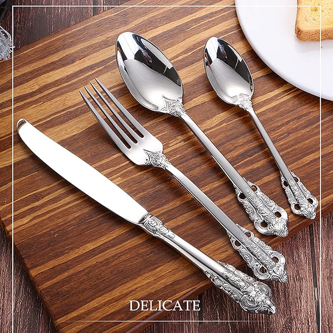 Silverware Set 18/10 Stainless Steel Flatware Sets Palace Style 48 Piece Delicate Cutlery Set for 12 Durable Home Kitchen Wedding Tableware Utensil Include Knifes Teaspoons Forks and Spoons