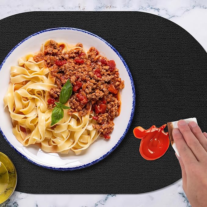 Placemats for Dining Table Set of 8 Non-Slip, Heat Resistant Oval Leather Placemat Double Layer, Waterproof Table Mats Easy to Clean for Kitchen Dining Room Coffee Office Table, Black