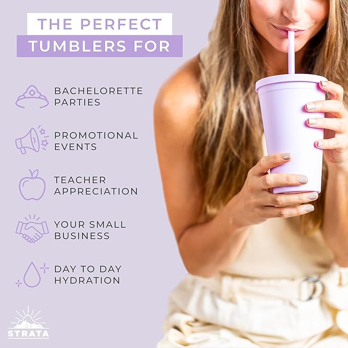Tumblers with Lids (12 pack) 16oz Colored Acrylic Cups with Lids and Straws | Double Wall Matte Plastic Bulk Tumblers With FREE Straw Cleaner! Vinyl Customizable DIY Gifts (Assorted)