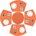 SHACOS Round Table Placemats Set of 5 Woven Vinyl Wedge Placemats with Centerpiece Round Table Mats Heat Resistant Wipe Clean (5, Orange)
