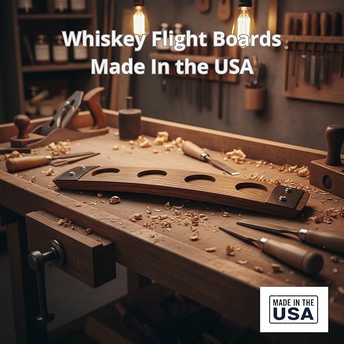 Barrel Stave Premium 4 Glass Whiskey Flight Serving Tray No Glasses Included, Red Mahogany