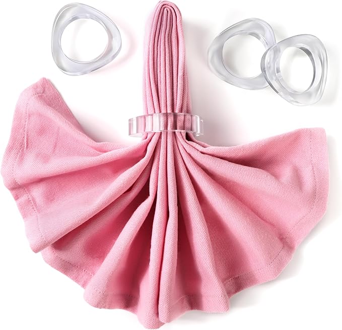 ALPHA Living HOME Clear Acrylic Napkin Rings - Set of 12 Modern Oval Beveled Holders for Cloth Napkins | Elegant Serviette Rings for Dining Table, Wedding, Party & Holiday Décor (Transparent)