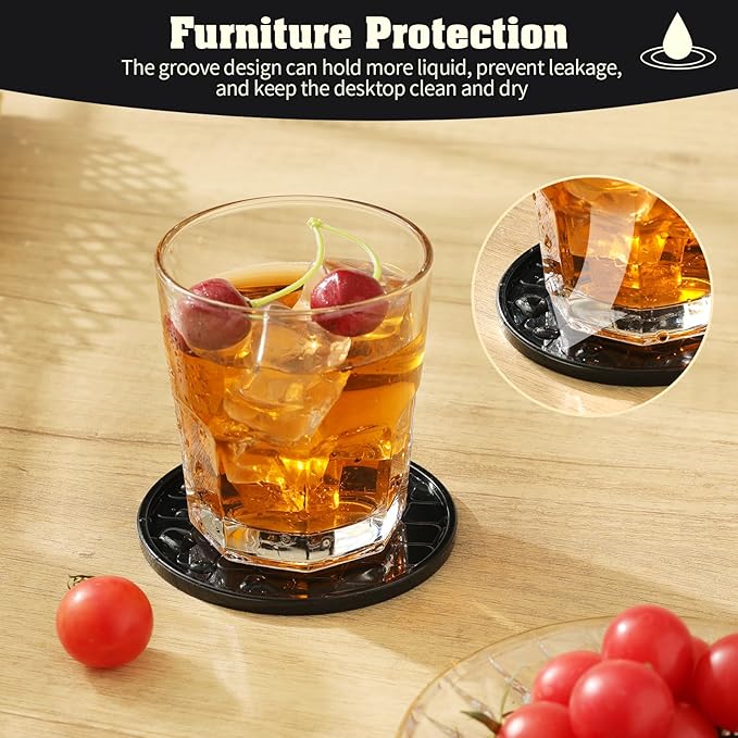 Coasters Set of 8,Hot or Cold Drink Coasters with Holder,Modern Style Coffee Table Coaster,Suitable for Kinds Cups Beer,Drink,Anti-Overflow Tabletop Protection(Black, 8pcs)