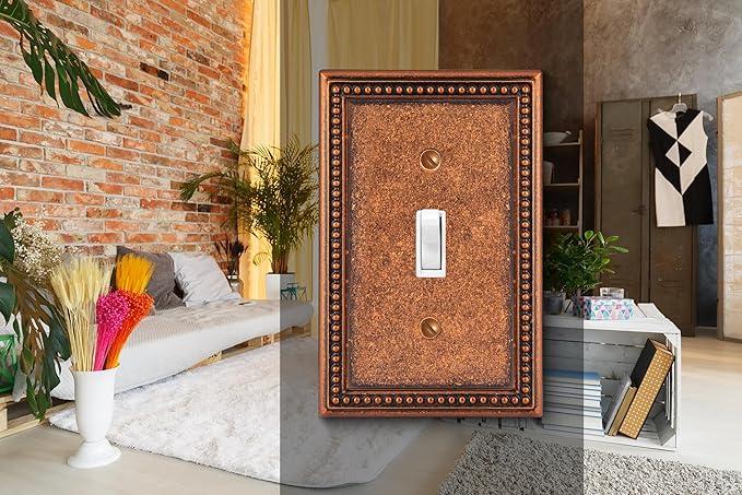 Henne Bery Raised Pearls Decorative Wall Plate Switch Plate Outlet Cover (Single Toggle 2PK, Sponged Copper)