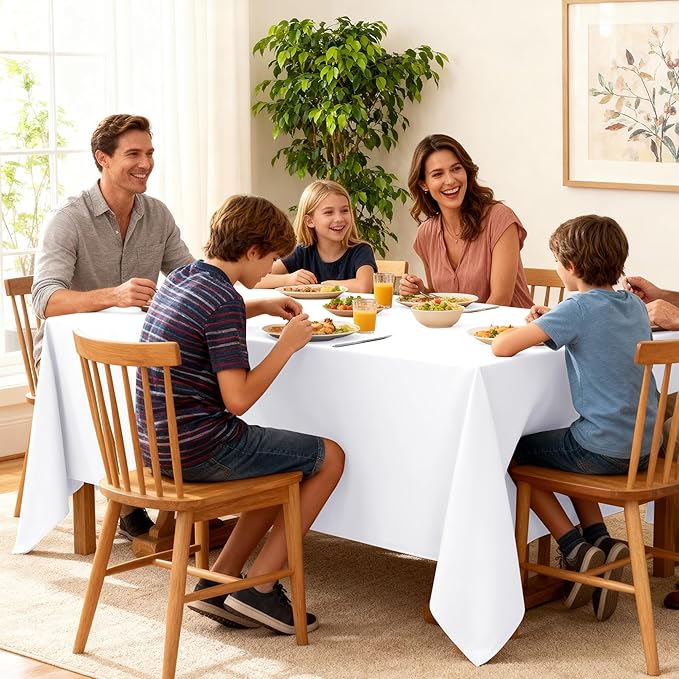 10-Pack White Tablecloths for Rectangle Tables, 54 x 108 Inches, Stain-Resistant Polyester Fabric for 6 Foot Tables - Washable Table Covers for Weddings, Banquets, Birthday Parties, Events