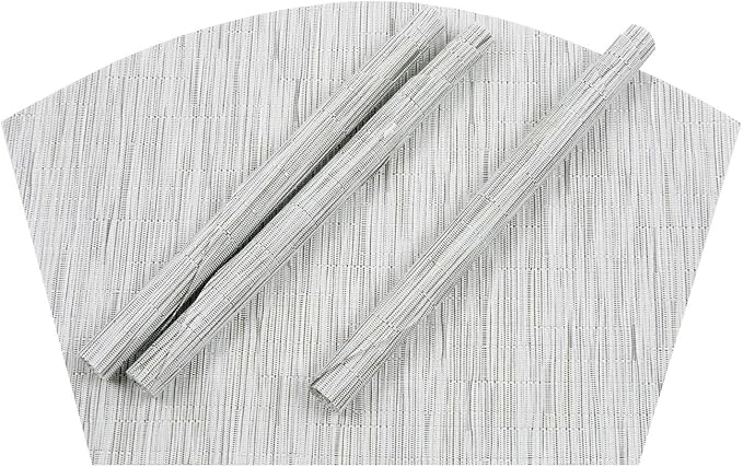 SHACOS Round Table Placemats Set of 7 Wedge Shaped Place Mat with Round Centerpiece Mat Heat Resistant Table Mats Washable (7, Gray White)