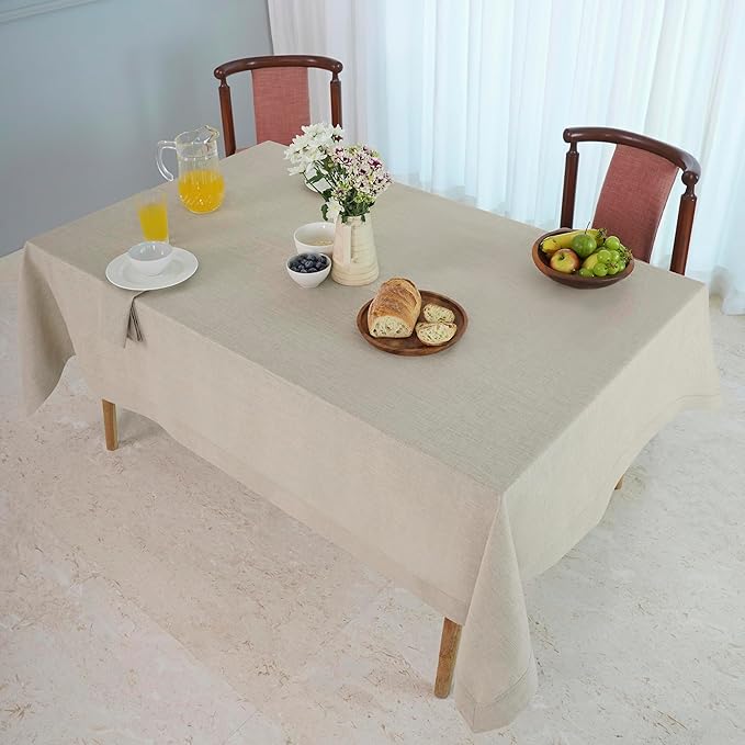 D'Moksha Homes Natural Linen Tablecloth 60 x 144 Inch - 100% Pure Linen Table Cloth for Rectangle Tables - Machine Washable Tablecloth for Valentines, Spring, Easter