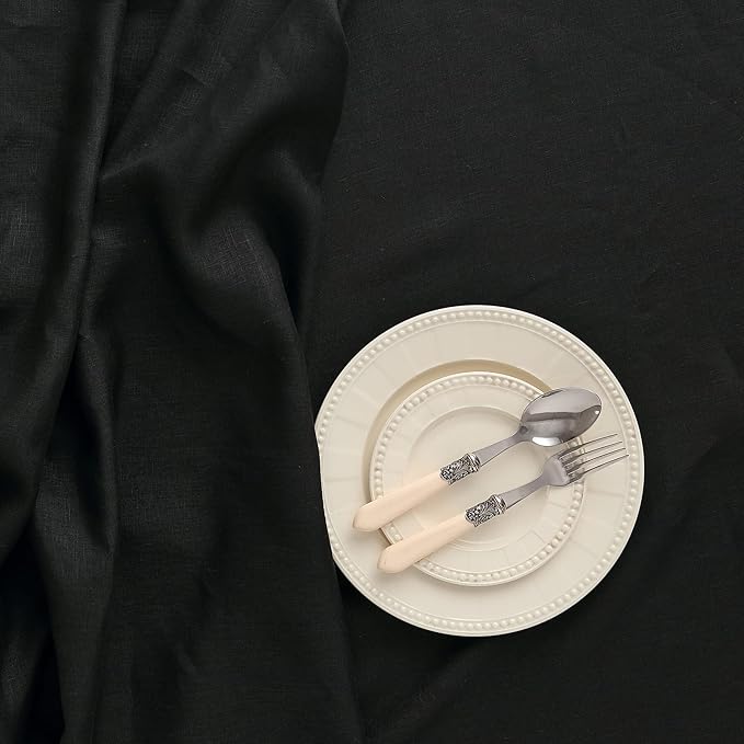 Solino Home Linen Black Tablecloth 60 x 90 Inch - 100% Pure Linen Rectangular Tablecloth - Machine Washable Table Cloth for Winter, Easter - Fete