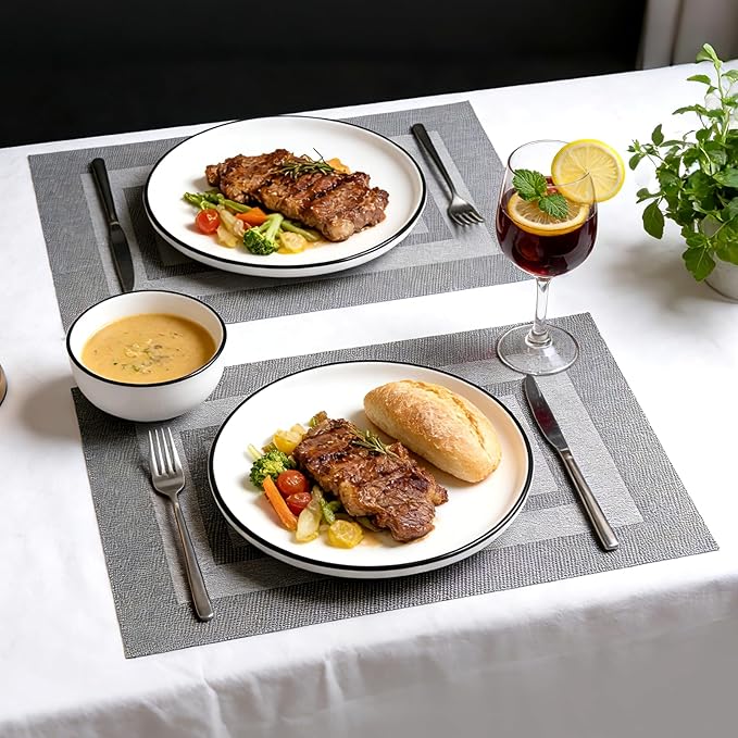 Timeet Gray Placemats Set of 8, Heat Resistant Non-Slip Place Mats, Durable Washable PVC Vinyl Woven Table Mats, Wipeable Placemats for Dining Table Easy to Clean