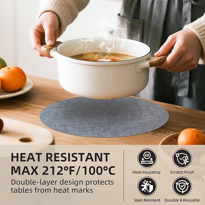 15 inch Faux Leather Round Placemats Set of 4 Non-Slip Washable Wipeable Table Mats, Heat Resistant Waterproof Oilproof Place Mats for Kitchen, Dining, Party, Indoor, Outdoor Blue