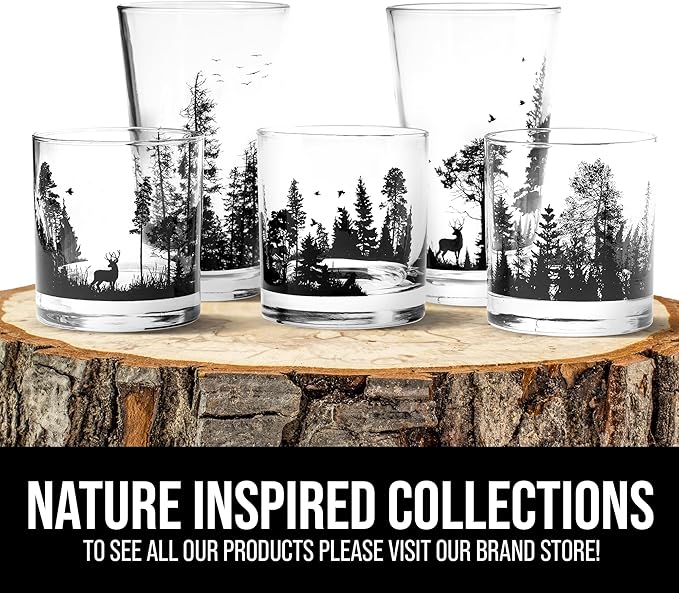 Black Lantern Nature Guitar Whiskey Glasses – Set of 2 Premium 11oz Rocks Tumblers with Hand-Printed Forest Guitar Artwork – Heavy-Base Old Fashioned Glasses for Bourbon, Scotch & Cocktails