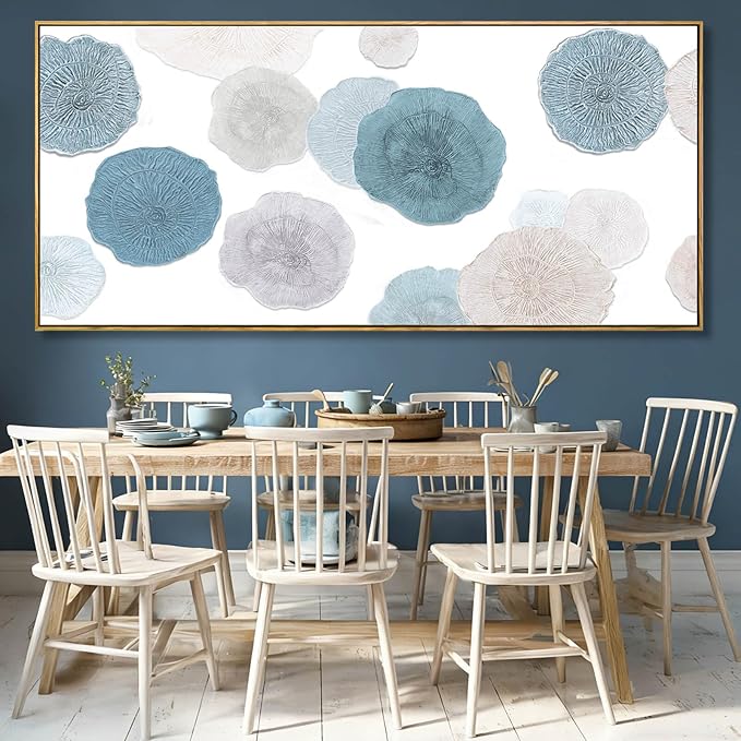 VAYIMDH Blue Hand Painted Wall Art Abstract Canvas Paintings Contemporary Wall Decorations 40"x86" Bedroom Artwork Pictures for Dining Room