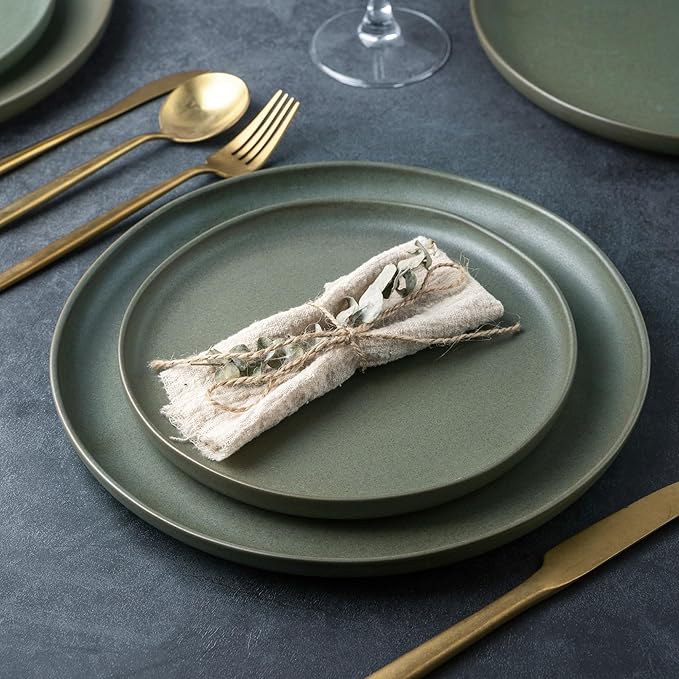 AmorArc Ceramic Dinner Salad Plates Set of 6, Wavy Rim 8.5 Inch Dish Set, The Dessert,Salad, Appetizer, Small Dinner etc Plate,Microwave, Dishwasher Safe, Scratch Resistant - Reactive Matte