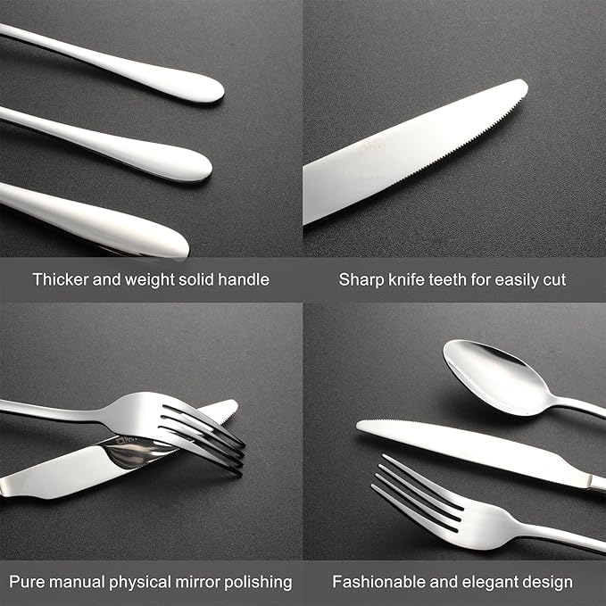 Silverware Set for 4,20 Pieces Forged Stainless Steel Flatware Set Cutlery Set,Heavy Duty and Modern Desgin,Fancy Tableware Cutlery Set for Home,Restaurant (Silver 20)