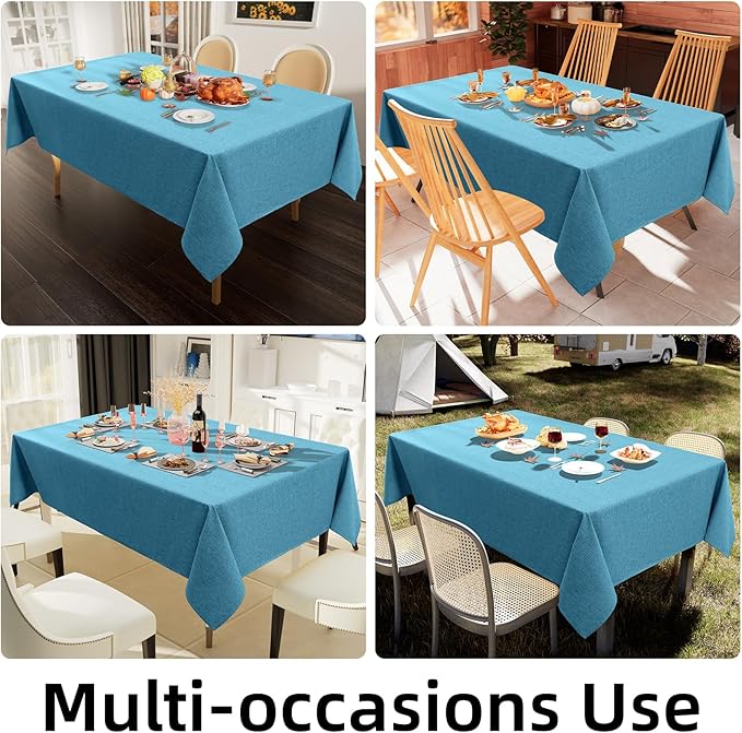 Smiry Rectangle Faux Linen Table Cloth, Waterproof Burlap Fabric Tablecloth, Washable Decorative Farmhouse Table Covers for Kitchen, Dining, Parties, 60x84, Teal