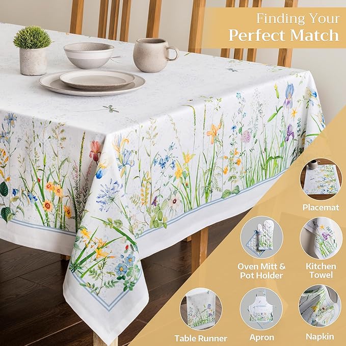 Maison d' Hermine Table Cloth Square Table 100% Cotton 54 x 54 Inches Tablecloth Reusable Decorative for Dining Room Farmhouse Home Valentines Day Decorations Spring Summer - Fleurs De Mai