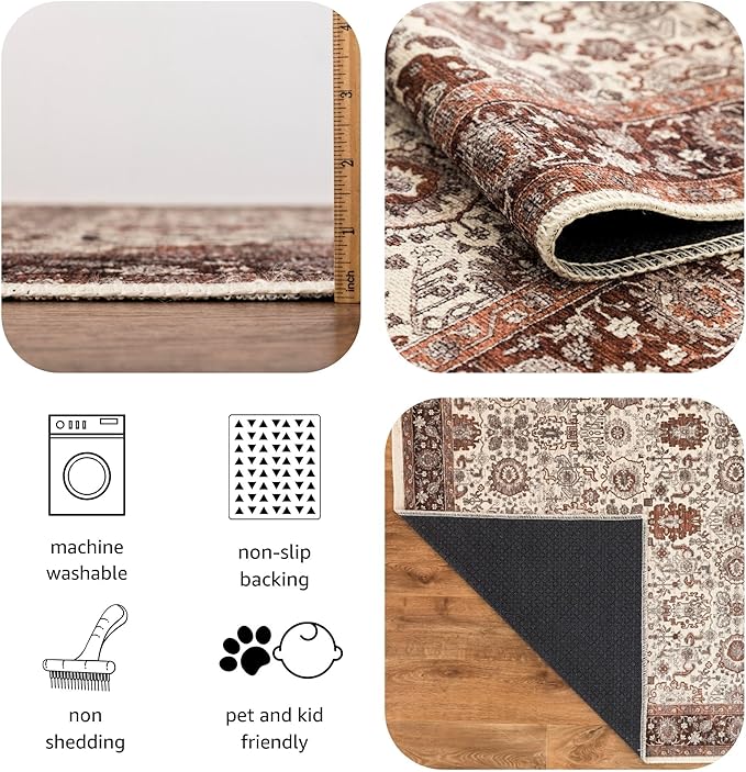 Keen Home Design 2x10 Rug - Machine Washable Runner Rug with Non-Slip Backing, Ideal for Hallway, Entryway, Kitchen, Laundry Room - Vintage, Easy Clean, Durable, Low Pile - (2'6" x 10')