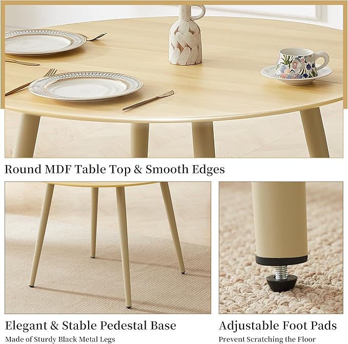 43.3 Inch Round Dining Table Set for 4, Modern Small Kitchen Coffee Set for Dining Room Kitchen Apartment (Cream Table+4 U-Shaped White Chairs)