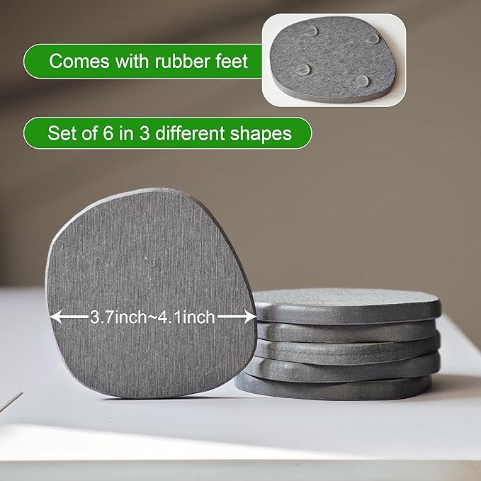 Diatomaceous Earth Coasters Set of 6 for Drinks, Moisture Water Absorbent Stone Coasters for Table Desk at Work, Water Absorbing Instant Drying Diatomite, Modern Deep Grey