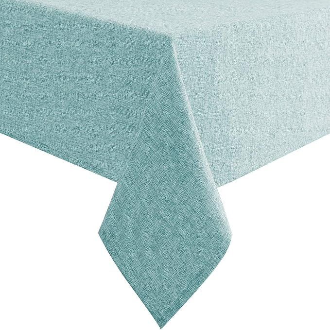 Hiasan Faux Linen Rectangle Tablecloth - Wrinkle and Stain Resistant Washable Table Cloth for Kitchen Dining Room Holiday Table Cover for Party Dinner, Aqua, 60 x 102 Inch