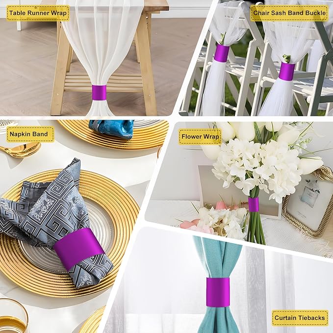 Christmas Napkin Rings Set of 100, 2 Colors in 1, Reusable Adjustable Napkin Bands for Holiday Parties, Wedding, Thanksgiving Table Decor, Waterproof Tear-Proof (Purple) Great Gift Idea