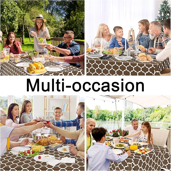 Smiry Square Table Cloth, Waterproof Vinyl Tablecloth with Flannel Backing for Square Tables, Wipeable Spillproof Plastic Tablecloths for Dining, Camping, Indoor and Outdoor (54"x54", Brown)