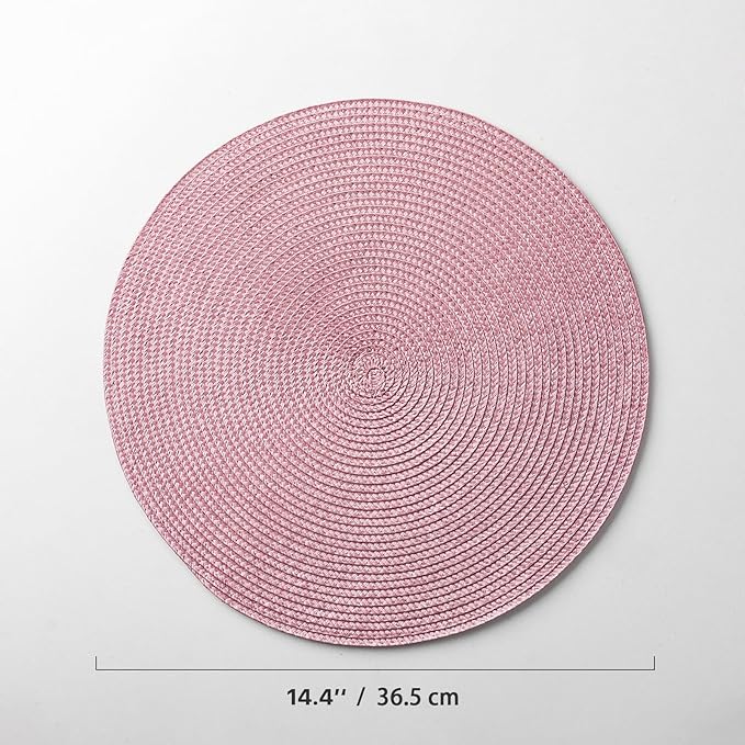 Round Placemats Set of 12 Plastic Woven Placemats Washable Wipeable Table Mats for Dining Table Heat Resistant Non-Slip Circle Place Mats (Lilac)