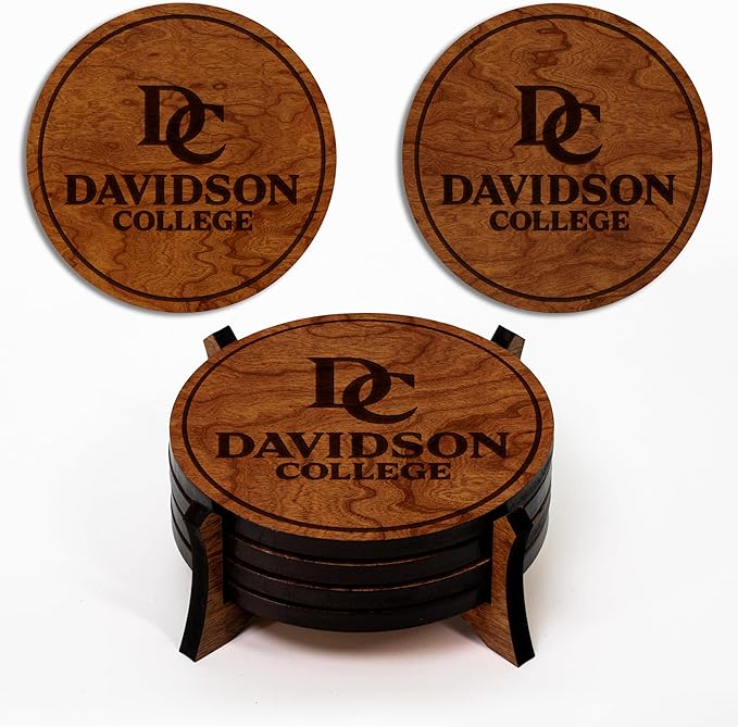 LazerEdge Davidson Wildcats Wooden Coaster Set - Cherry Wood - Officially Licensed Product - 4-Pack