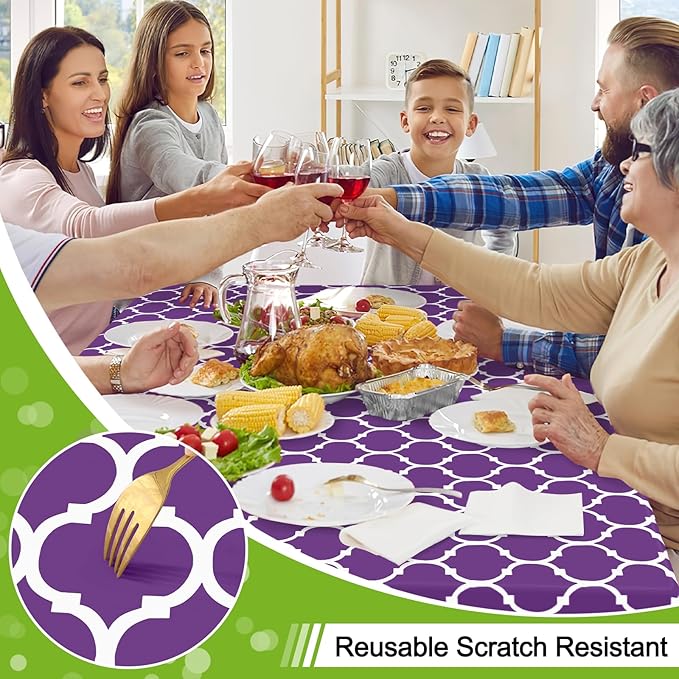 Smiry Rectangle Tablecloth, Waterproof Vinyl Tablecloths with Flannel Backing for Rectangle Tables, Wipeable Spillproof Plastic Tablecloth for Dining, Camping, Indoor and Outdoor (60"x84", Purple)