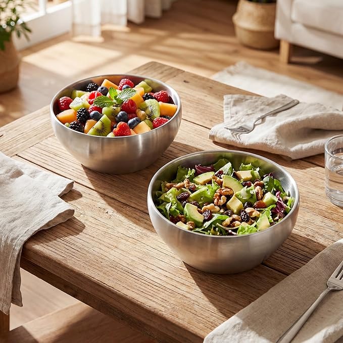 12 Pack Stainless Steel Bowls Bulk SUS304 Double Wall Insulated Bowls Matte Brushed Metal Soup Bowl for Rice Salad Noodle Snack Cereal Ice Cream Serving Mixing Prep (28 oz)