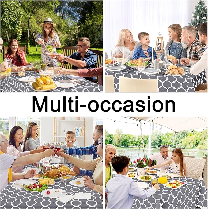 Smiry Oval Table Cloth, Waterproof Vinyl Tablecloths with Flannel Backing for Oval Tables, Wipeable Spillproof Plastic Tablecloth for Dining, Camping, Indoor and Outdoor (60"x84", Grey)