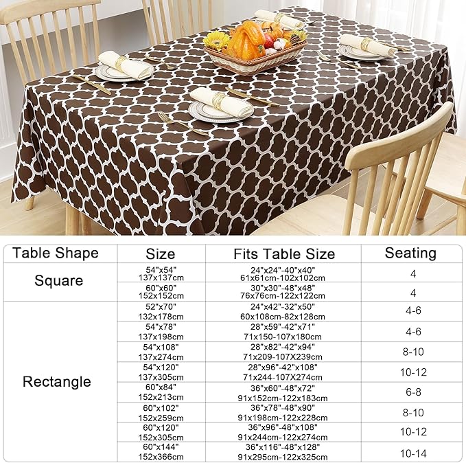Smiry Rectangle Table Cloth Cover, Waterproof Vinyl Tablecloth with Flannel Backing for Rectangle Tables, Wipeable Spillproof Plastic Tablecloths for Dining, Camping and Indoor (60"x102", Coffee)