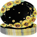 50Pcs Sunflower Bee Paper Oval Paper Plates 10" x 12" Large Disposable Heavy Duty Black Yellow Sunflower Bumble Bee Plates Dessert Platters for Spring Birthday Bridal Baby Shower Party Decorations