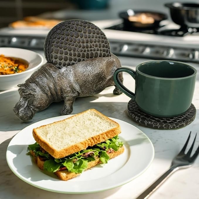 Hippo Coasters Set of 4 Full Size Rustic Coasters，Rustic Lake House Decor，Return to The Ancients Lodge Decor for The Home