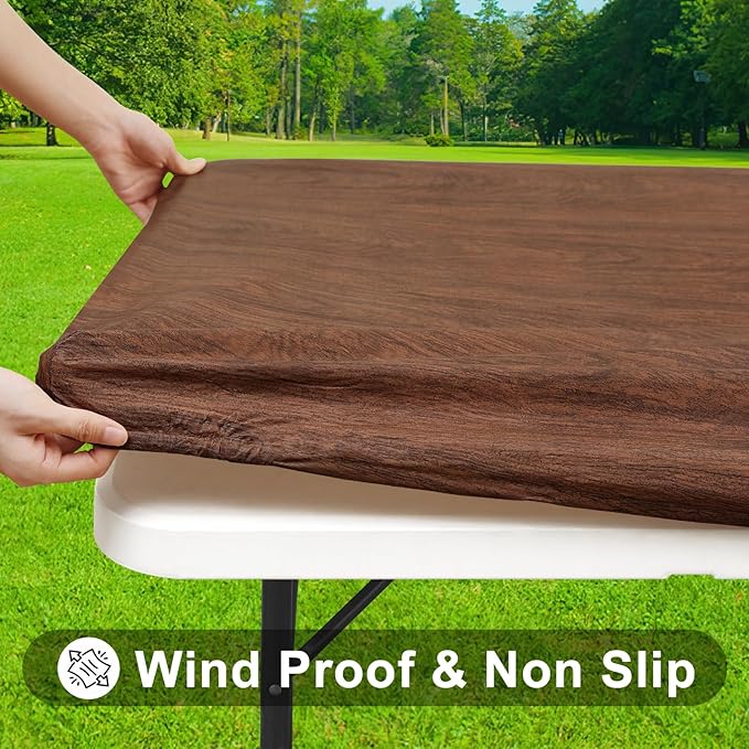 Smiry Rectangle Table Cloth Cover, Waterproof Elastic Fitted Picnic Tablecloth for 5 Foot Tables, Wipeable Flannel Backed Vinyl Tablecloths for Camping, Dining, Outdoor (Brown, 30" x 60")