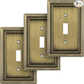 Henne Bery Sunken Pearls Heavy Duty Decorative Wall Plate Switch Plate Outlet Cover (Single Toggle, 3 Pack, Antique Brass)