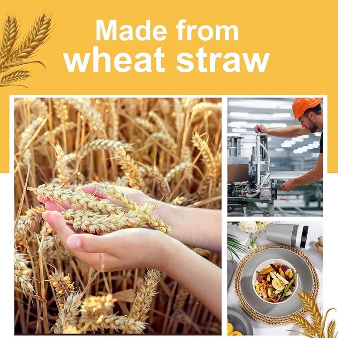 LIYH 16 Pcs Plastic Wheat Straw Dinnerware Sets for 4 - Plates and Bowls Sets Reusable Tableware Dish Set for 4 Include Wheat Straw Plates Bowls Cups Microwave Dishwasher Safe